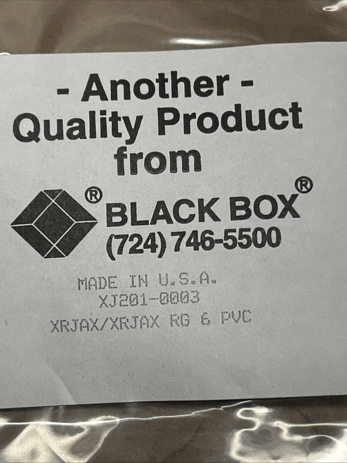 NEW! BLACK BOX XJ201-0003 Patch Cable (3m) MULTIPLE IN STOCK_WARRANTY_FAST SHIP!