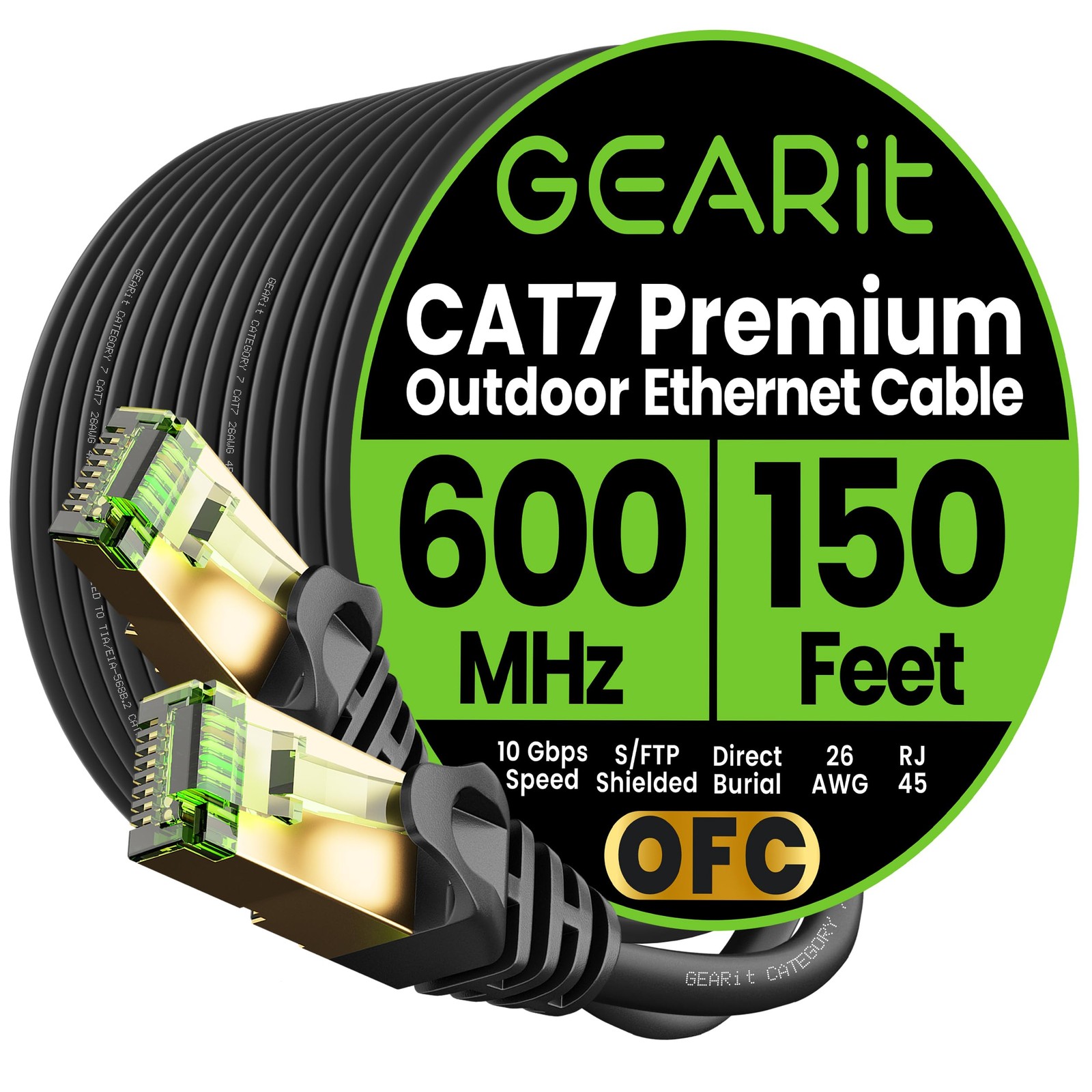 GEARit Cat7 Outdoor Ethernet Cable (150ft) SFTP Shielded Foil Twisted Pair