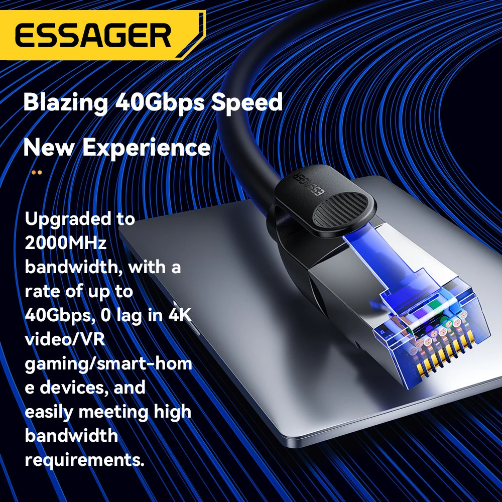 Essager CAT8 Ethernet Cable 40Gbps 2000MHz RJ45 LAN Cord PS5 Router Gaming