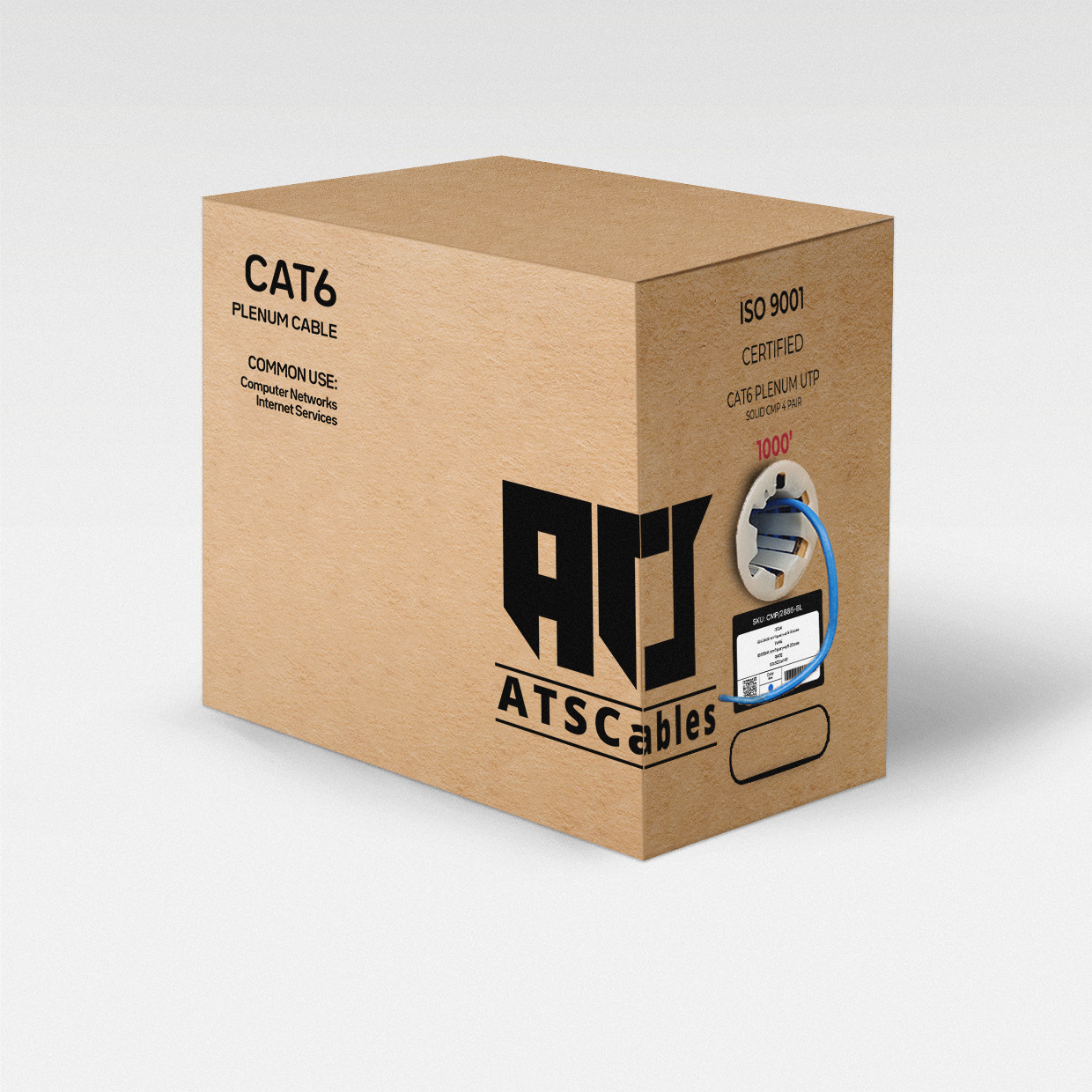 CAT6 Plenum Ethernet Cable 1000FT, 23AWG 550MHz UTP Blue