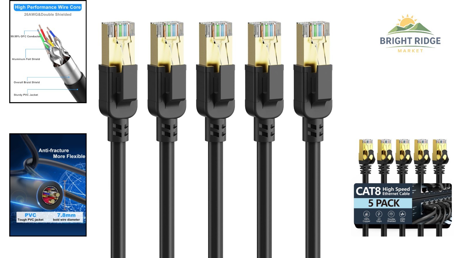 6ft Cat 8 Ethernet Cord, 2000MHz High Speed for Printers and Networking Switches