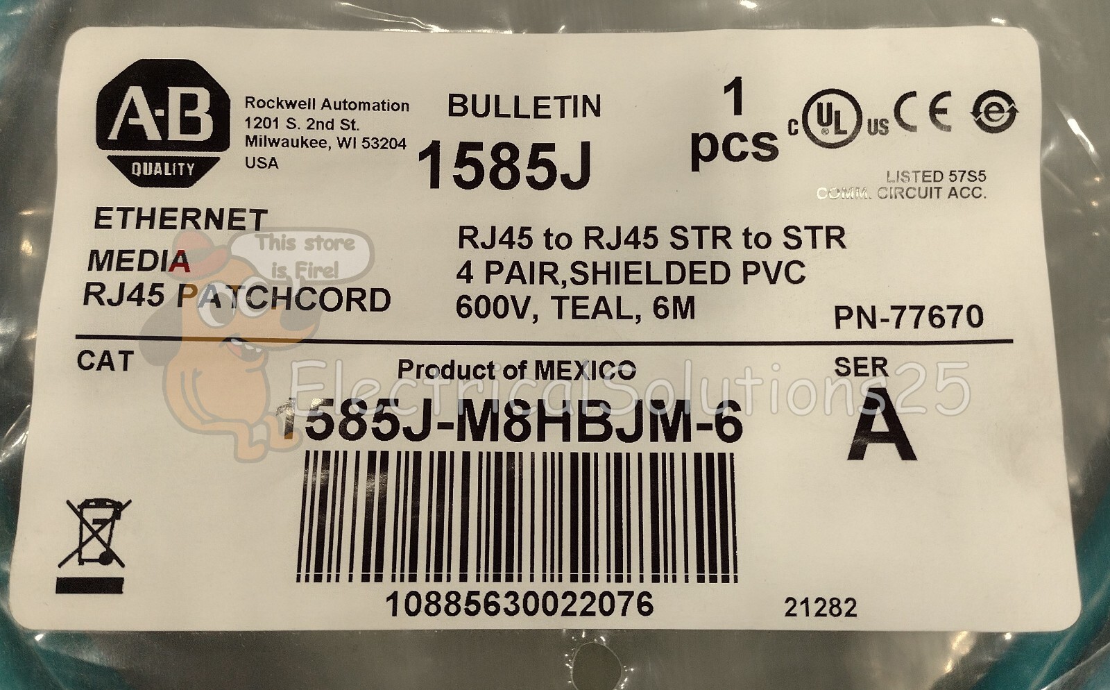 NEW ALLEN-BRADLEY 1585J-M8HBJM-6 RJ45 ETHERNET MEDIA Patch Cord – FREE SHIPPING