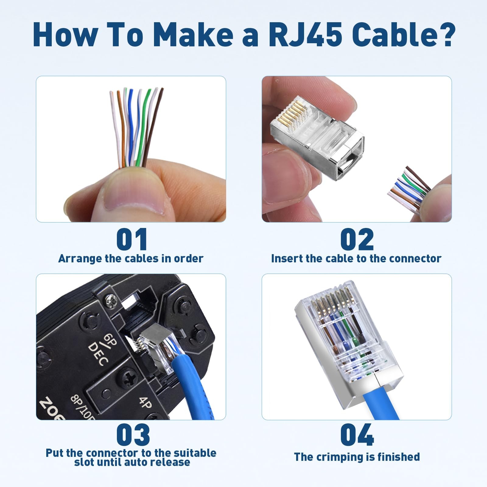 200 PCS Cat 6 Shielded Pass Through RJ45 Connectors Gold Plated 1.1mm Ends