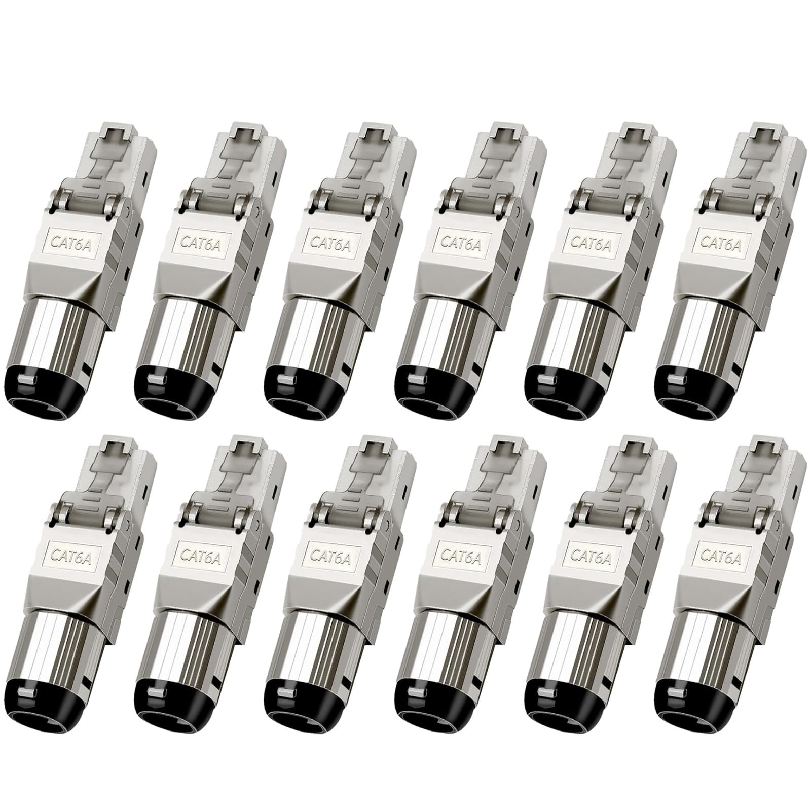 12 PCS Cat 6A RJ45 Connector Tool Free Shielded Fits AWG 2224 Cat5e/6/6a