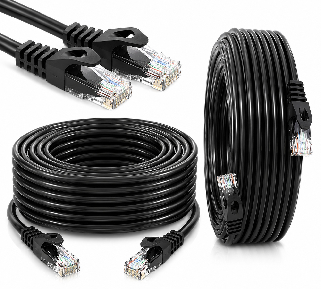 3 – 100ft Cat6A UTP Ethernet Cable 10Gbps Pure Copper RJ45 Patch Cord Black Bulk
