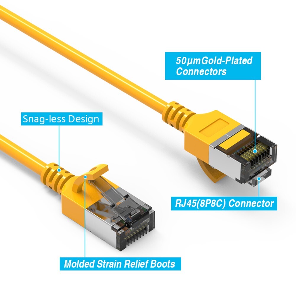 0.5FT Cat8 RJ45 Network LAN Ethernet U/FTP Shield Patch Cable Slim 30AWG Yellow