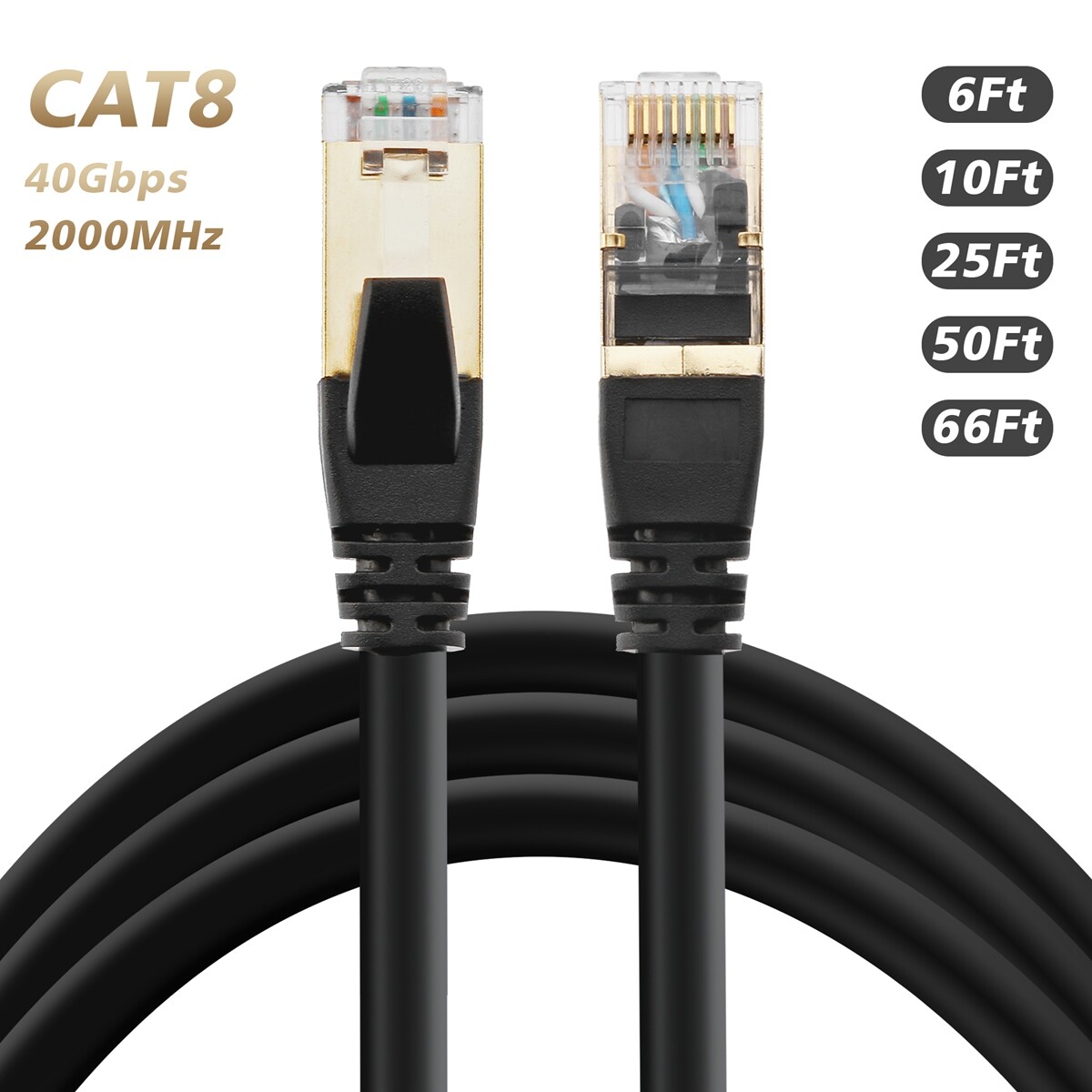 Cat 8 Cable, Category 8 S/FTP 40Gbps Ethernet Cable Wide Compatibility US Lot