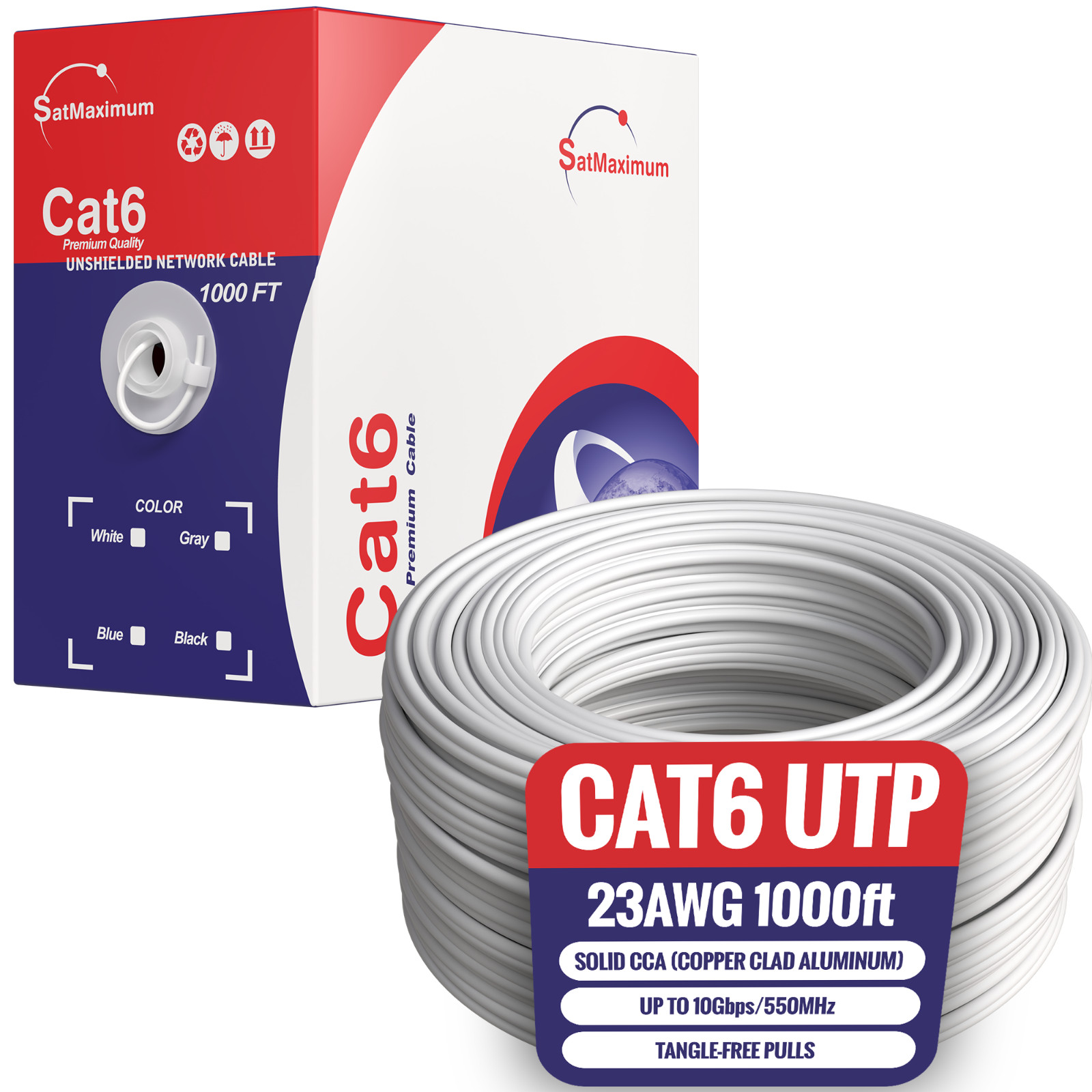 CAT6 1000FT Solid Ethernet Cable UTP 23AWG 10Gbps CCA Network Bulk Wire RJ45 LOT