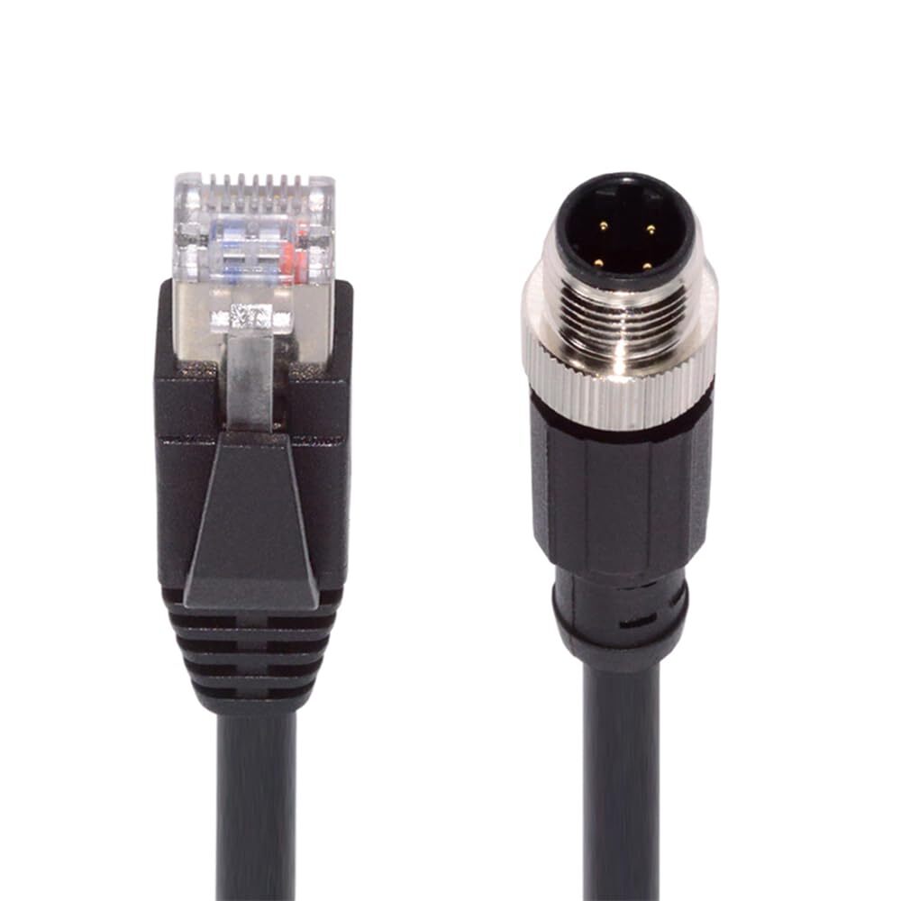 M12 4 Pin D Coded Male to RJ45 Male Cat5e Ethernet Cable 1M IP67 LAN Patch