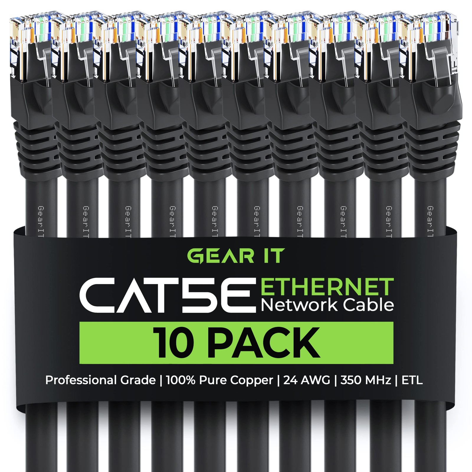 10 PCS Cat5e Ethernet Patch Cable 10 Feet Snagless RJ45 LAN Network Black