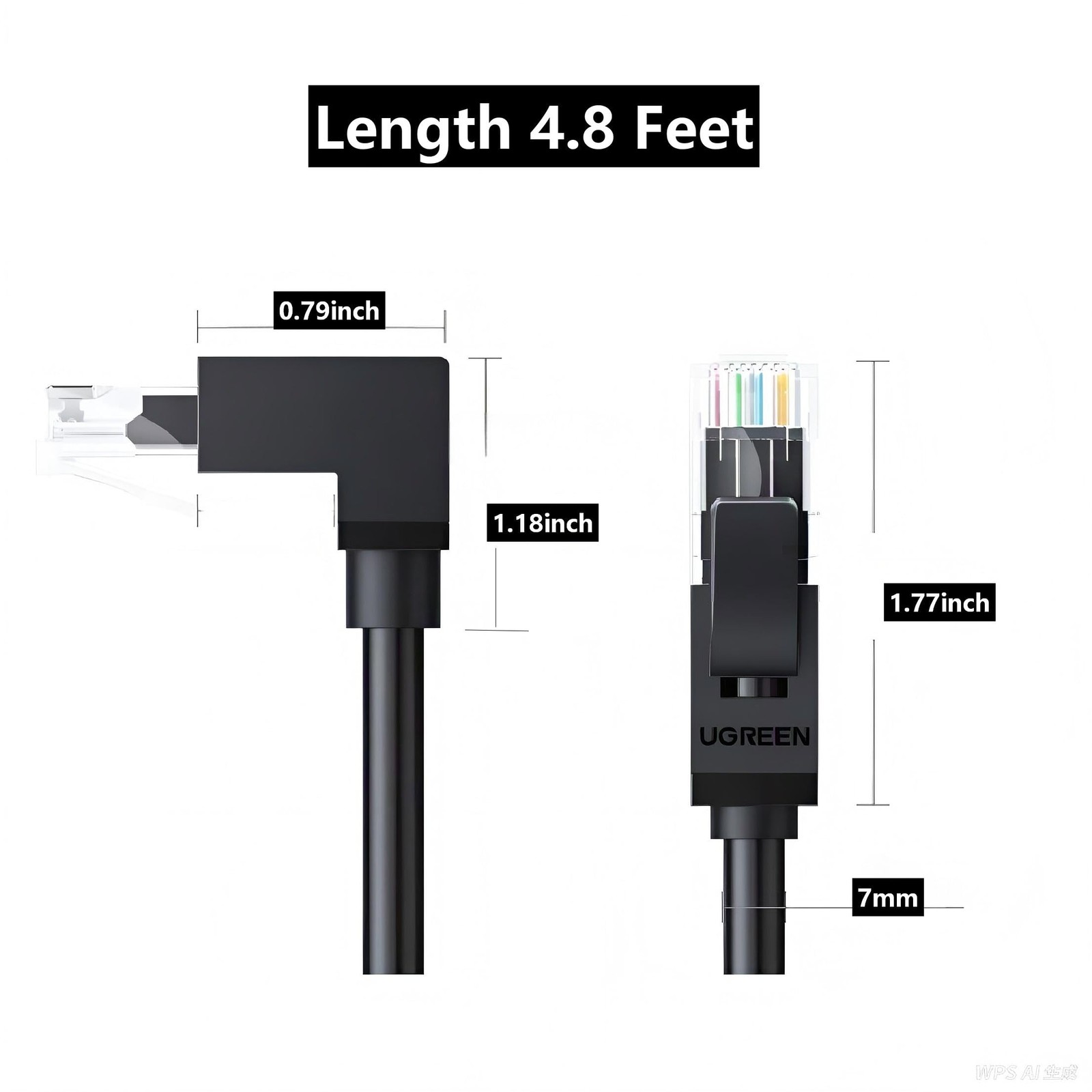 2 PCS 4.8FT 90 Degree Right Angle UP CAT6A RJ45 LAN Patch Cord Black