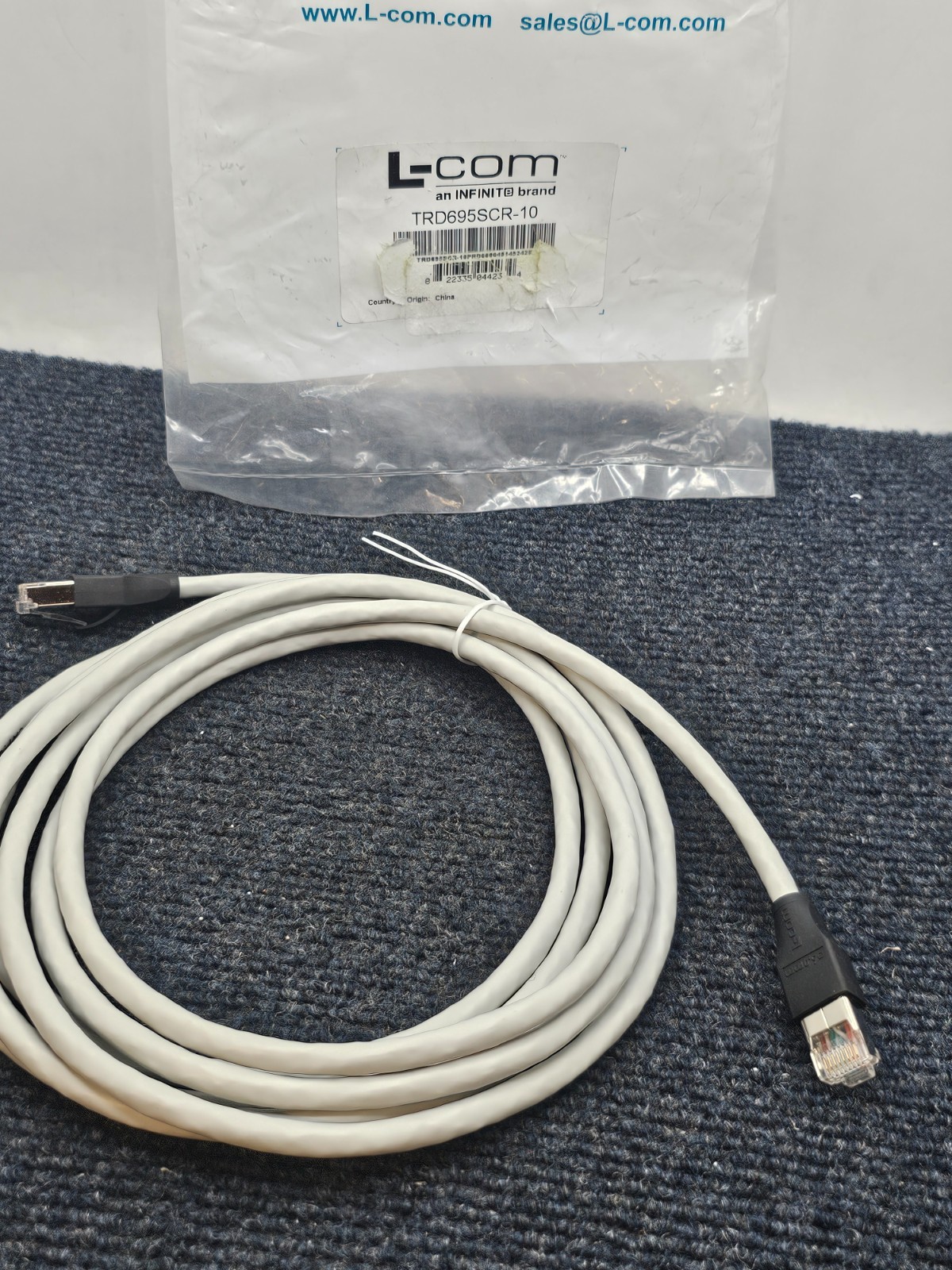 L-COM TRD695SCR-10 10FT Shielded Cat 6 Cable, RJ45 / RJ45 PVC Jacket Gray