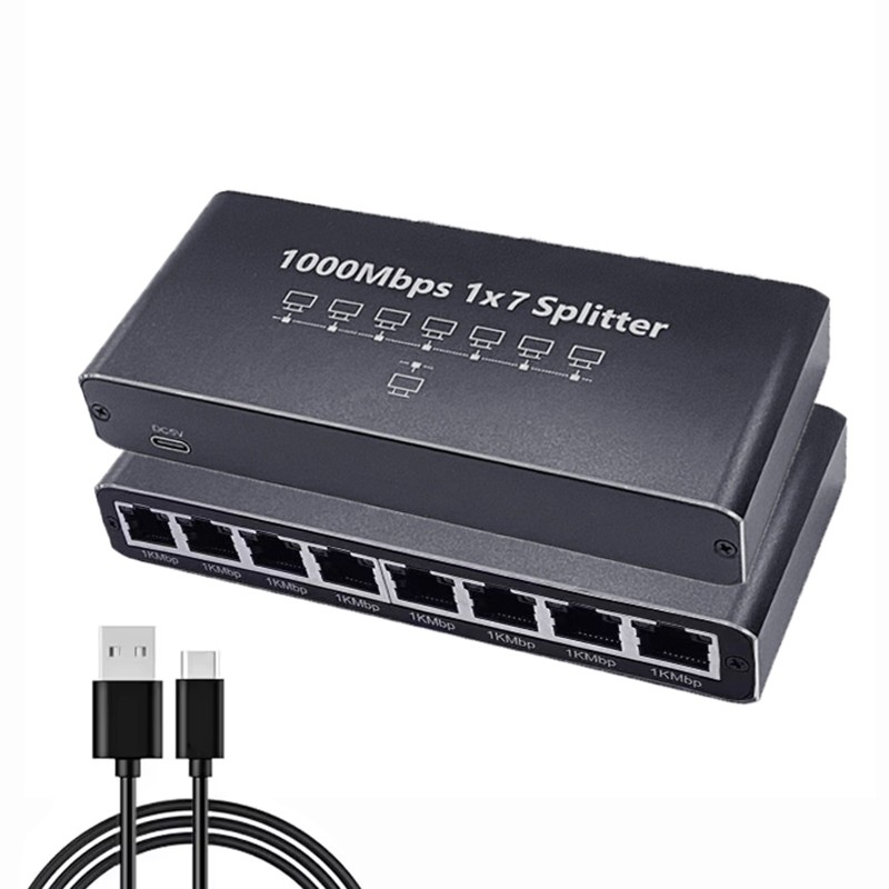 RJ45 Gigabit Ethernet Splitter 1000Mbps LAN Network Internet 1 to 7 Out Adapter