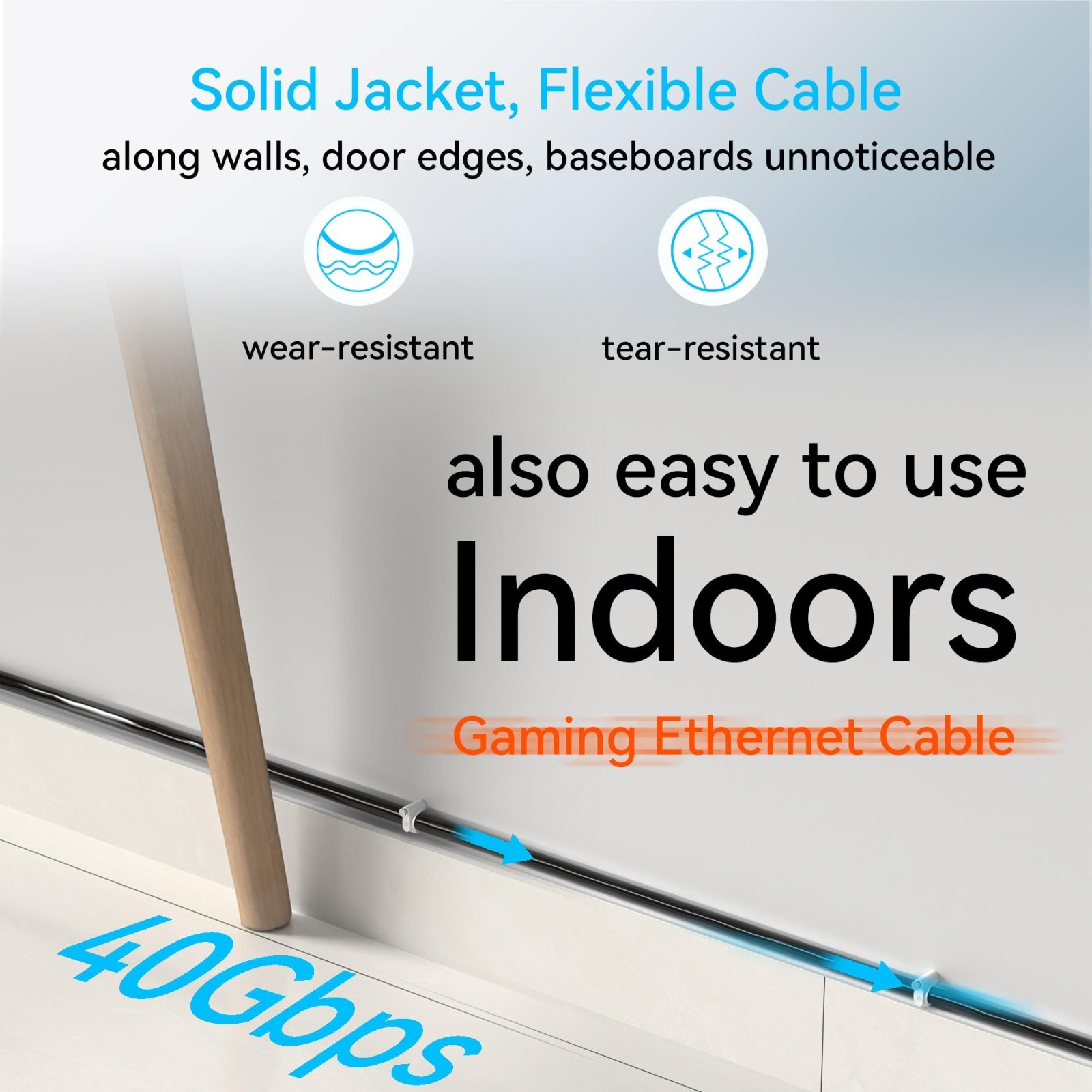 150ft Cat 8 Ethernet Cable, Slim & Flexible, Waterproof for Indoor/Outdoor, 40G