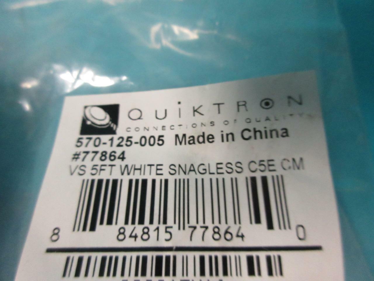 LOT OF 9 NEW QUICKTRON #77864 5 FT WHITE BOOTED CAT5E 350MHZ ROHS 570-125-005