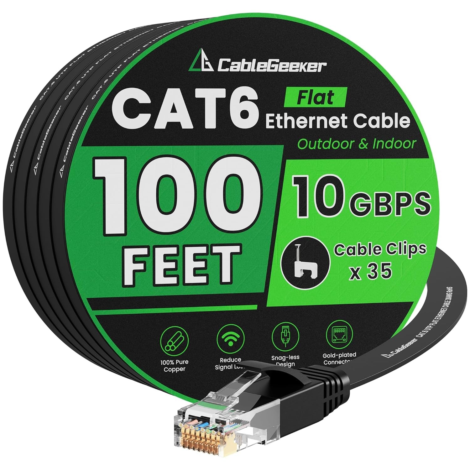 Cat 6 Ethernet Cable 100 ft Indoor Outdoor High Speed 10Gbps Internet Network