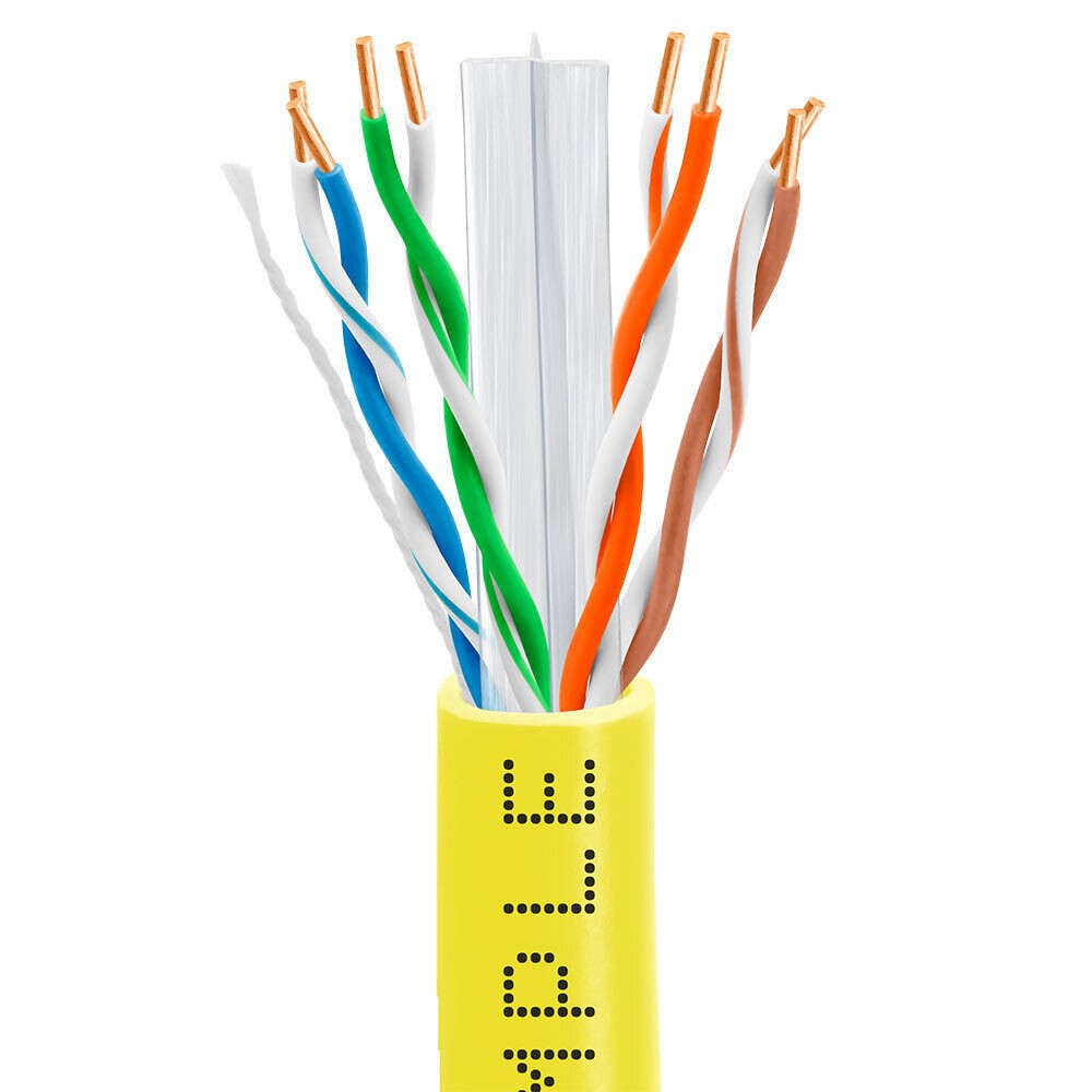 Cat6 Plenum Ethernet Cable 1000ft 2 Pack CMP Solid 23AWG UTP Pull Yellow