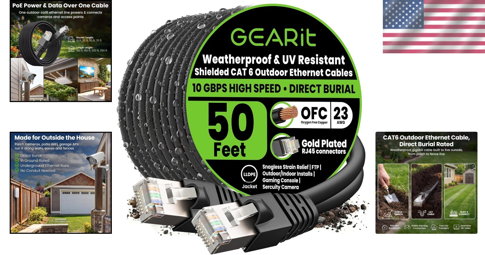 Cat6 Outdoor Ethernet Cable 50ft – Pure Copper, Waterproof