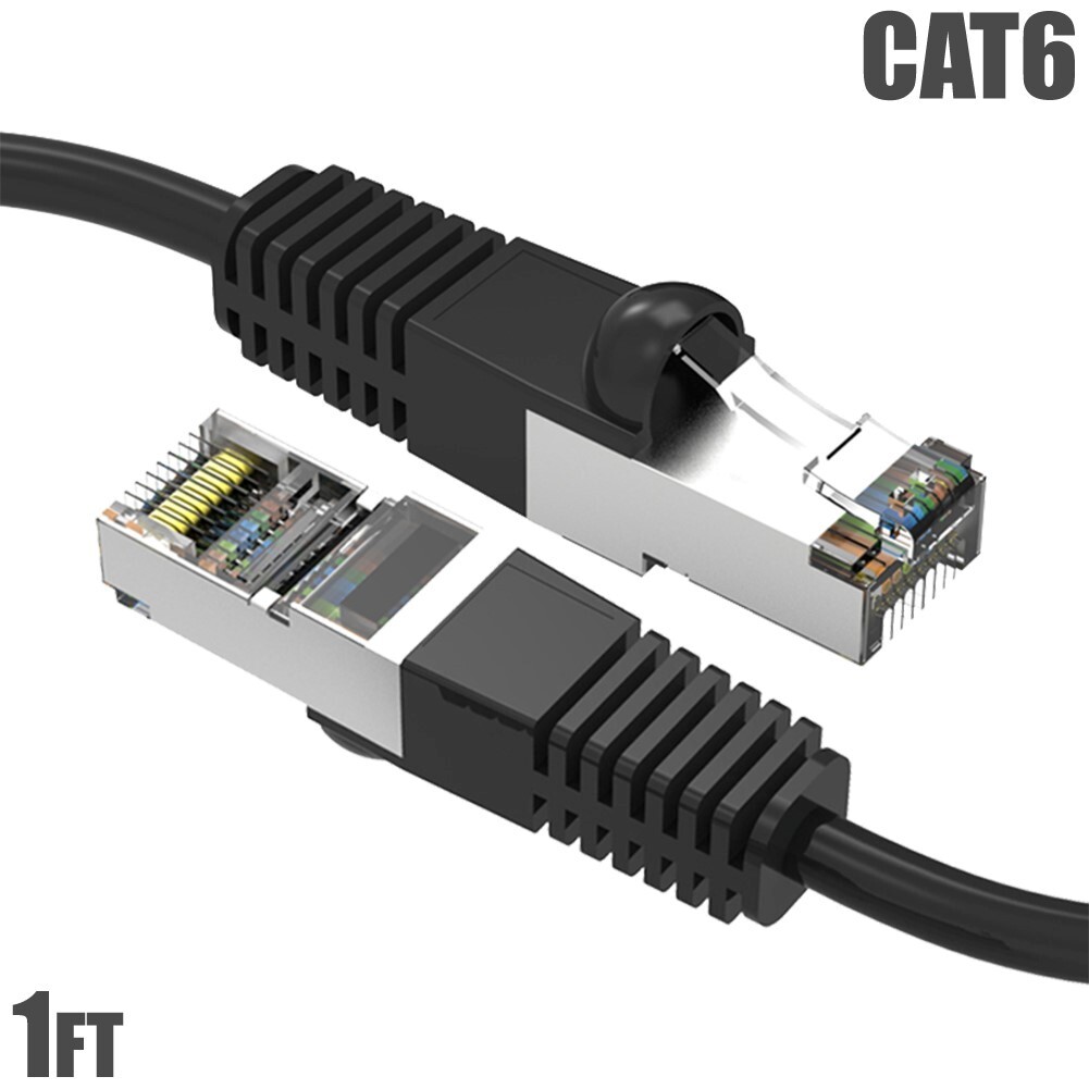 1FT Cat6 RJ45 Network Ethernet Router SSTP Double Shielded Patch Cable Black