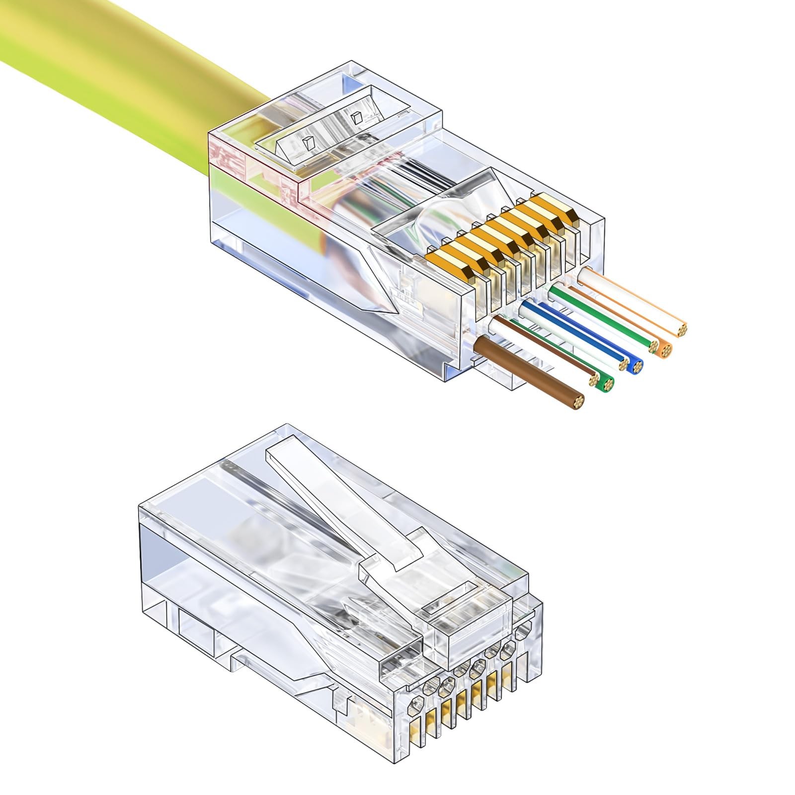 100-Pack RJ45 Pass Through Connector Cat6 UTP Direct Burial Gold Plated Ends