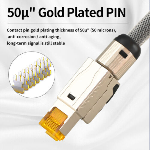 Hifi Pure Silver CAT8 Ethernet Network Cable 40Gbps 2000MH RJ45 Patch Cord