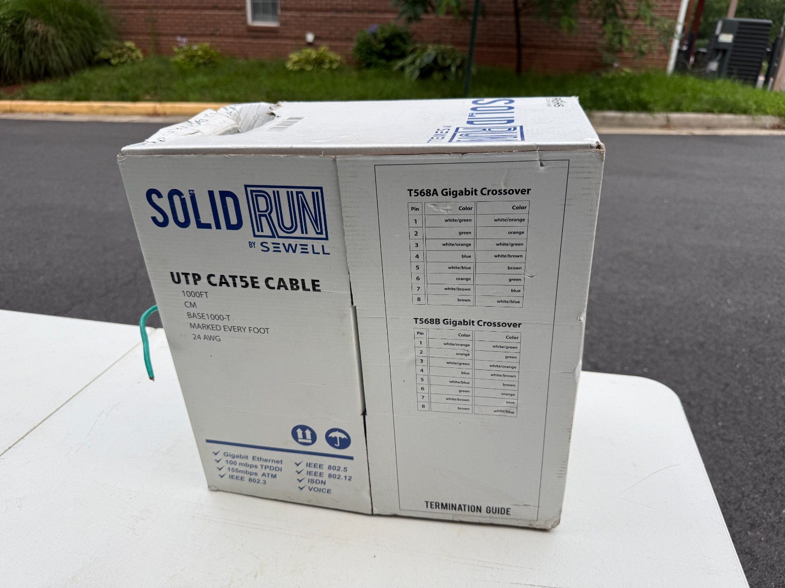 Sewell SolidRun Cat5e Bulk Cable 1000ft UTP 24 AWG Green Network Wire Open Box C