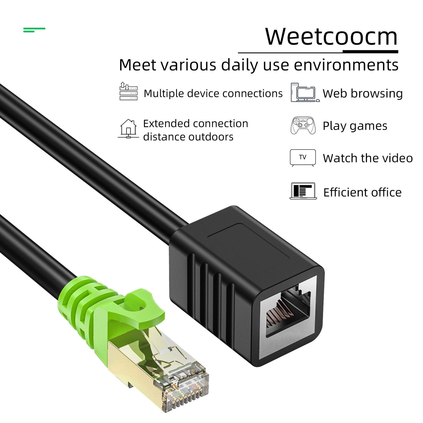 Weetcoocm Ethernet Extension Cable 25ft, Network Cat6a Patch 25FT