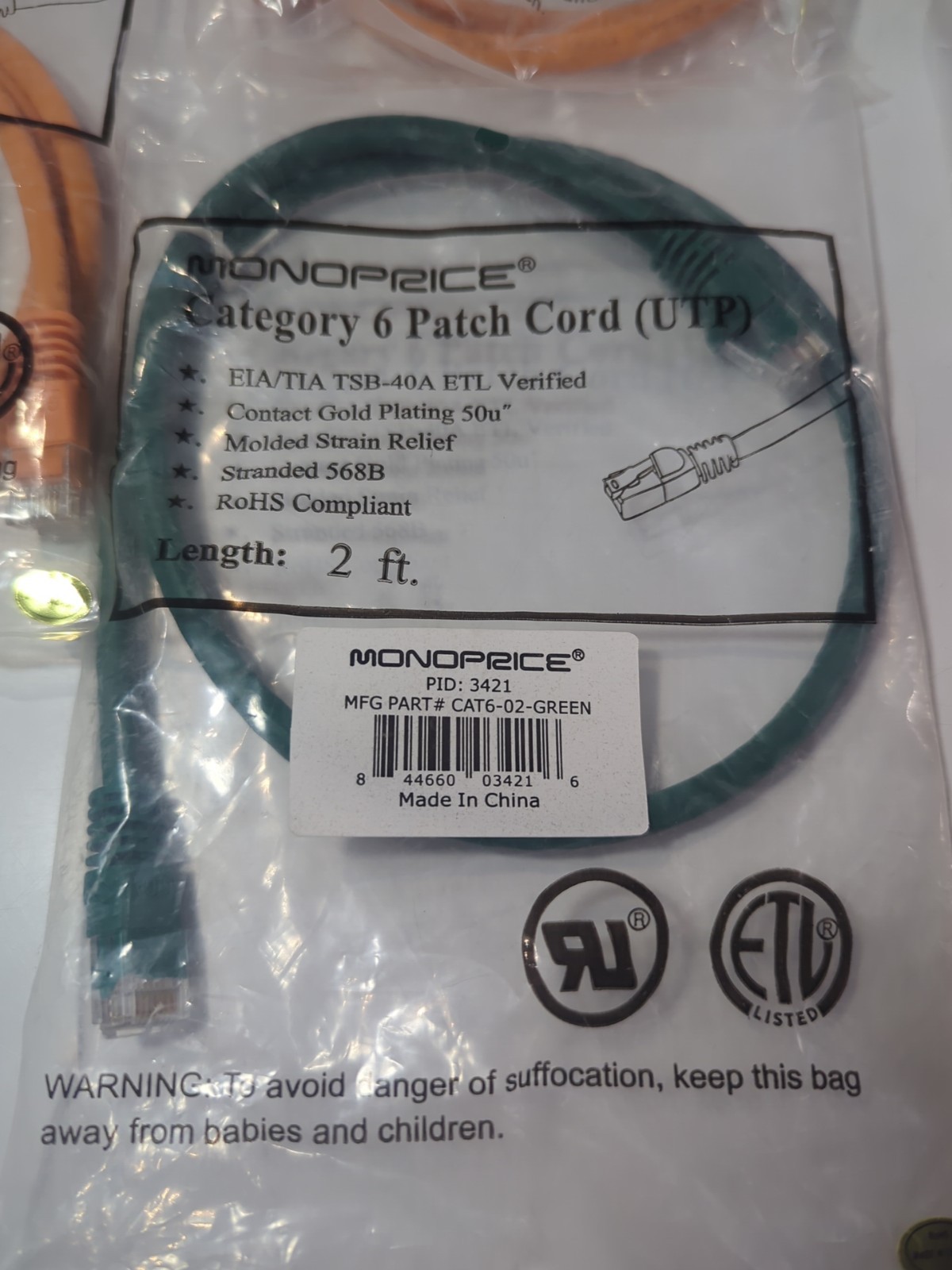 9x NEW Monoprice Category 6 CAT Patch Cords UTP EIA/TIA TSB-40A ETL 1ft 2ft 3ft