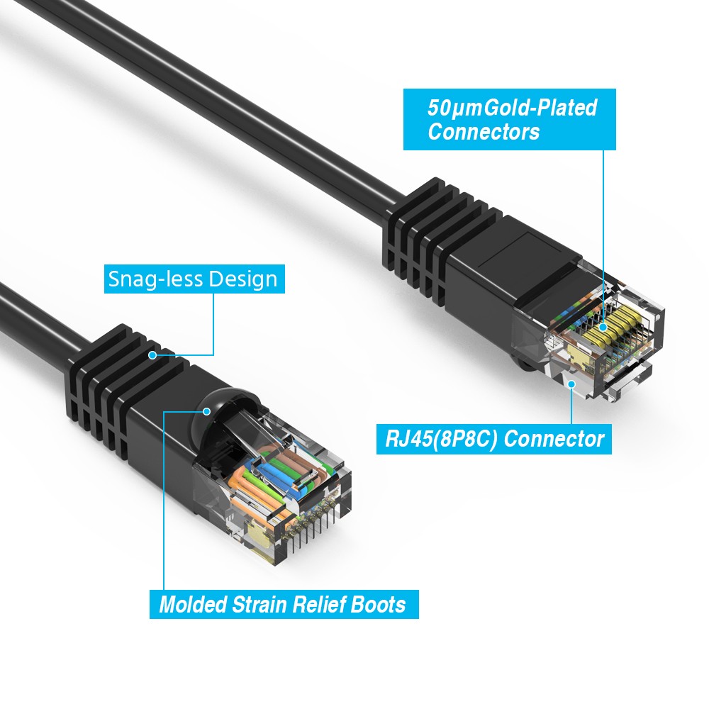 20 Pack of 1.5Ft CAT6 UTP Ethernet Network Booted Cable Black