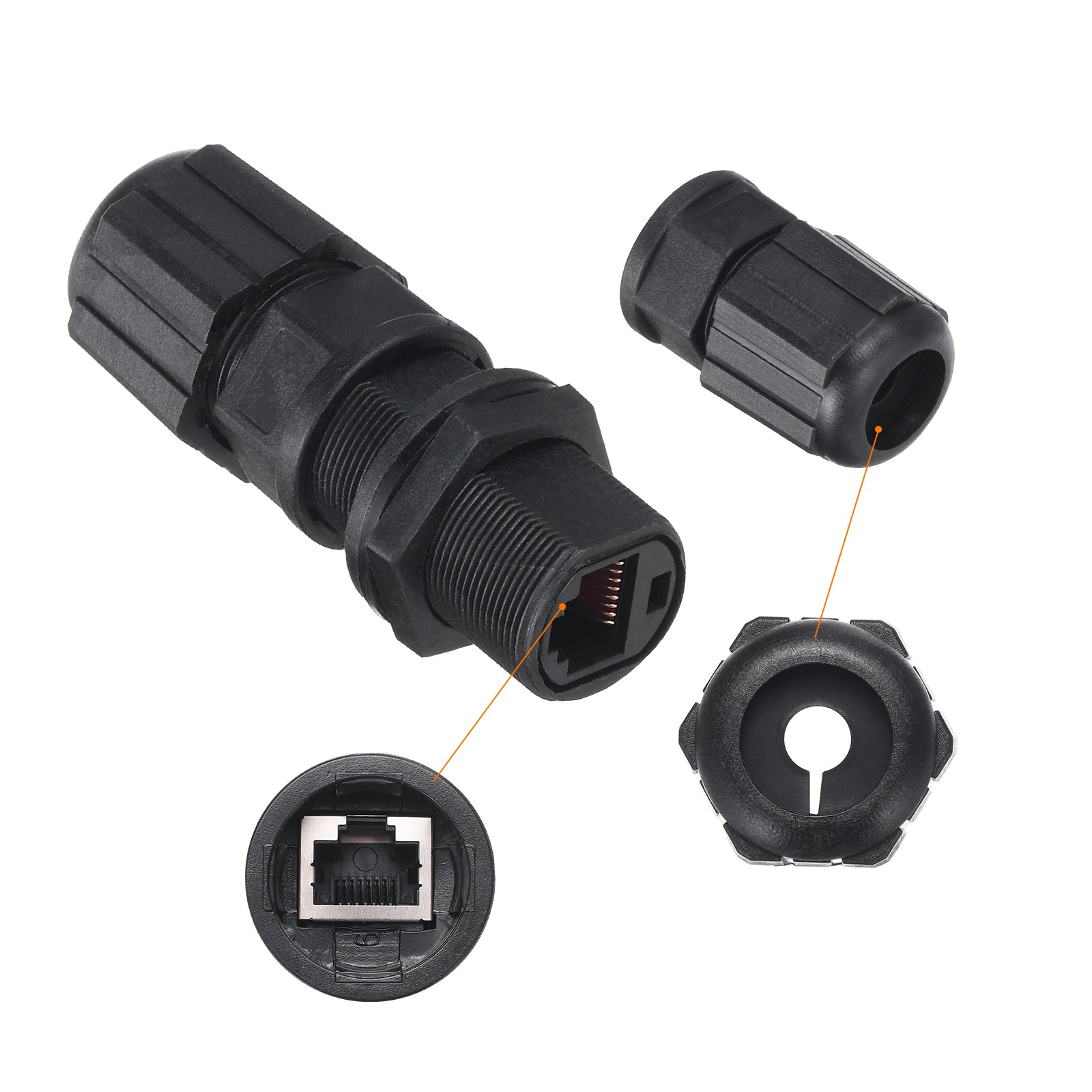 5PCS Waterproof RJ45 Coupler Dual Head IP67 Ethernet LAN Cable Connector