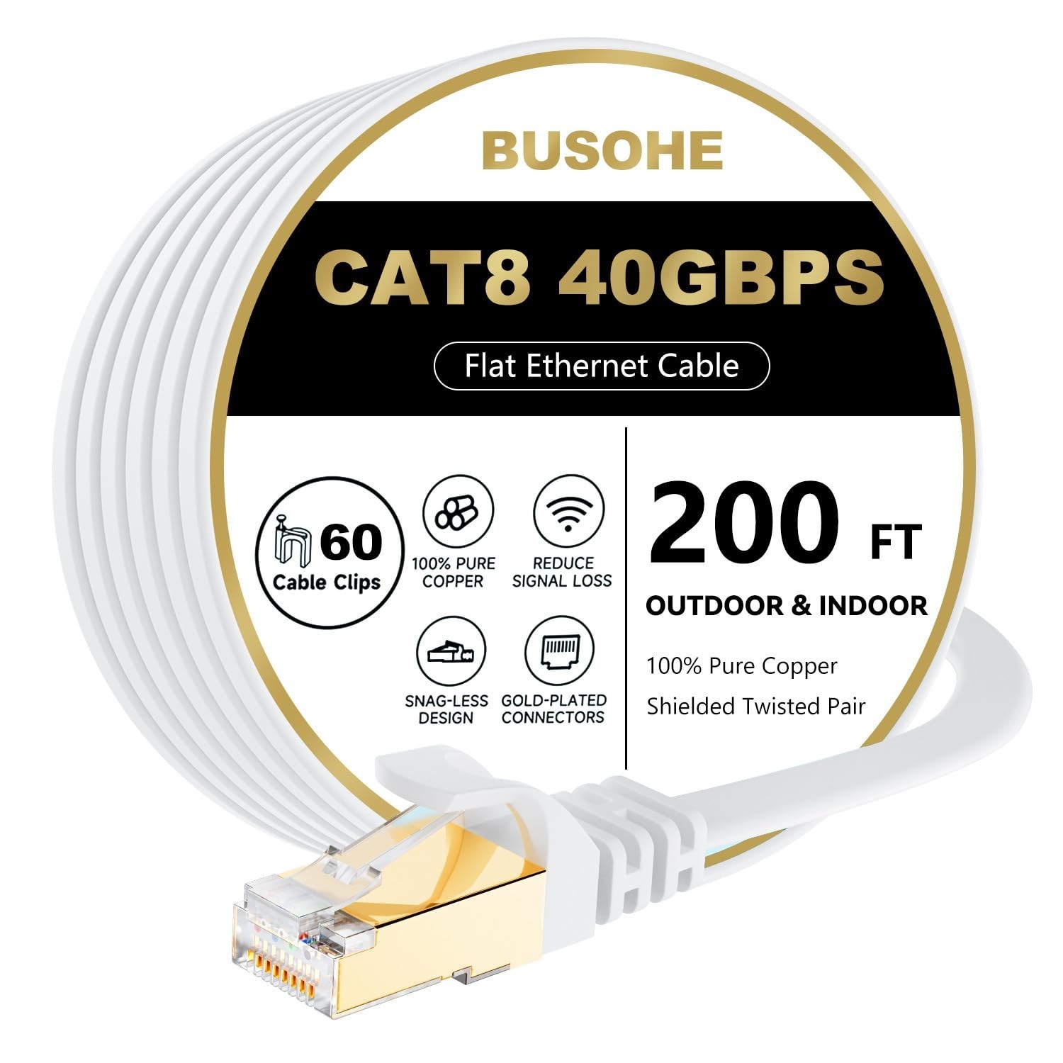 Cat 8 Ethernet Cable 200ft, 40Gbps High Speed LAN Network
