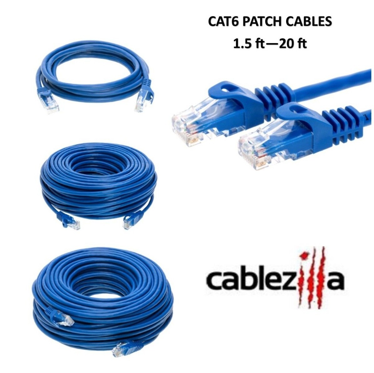 CAT6 Blue Ethernet Patch Cord LAN Network Cable RJ45 1.5FT- 20FT Multi-Pack LOT