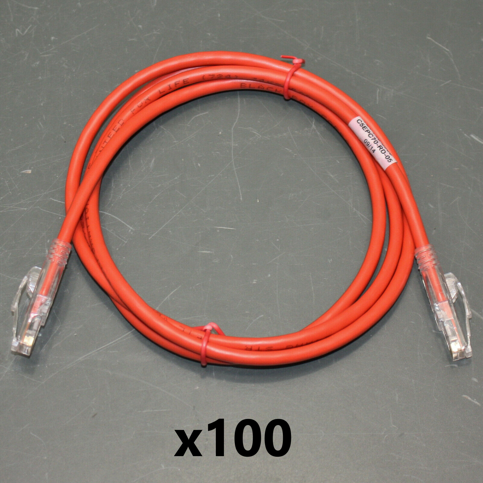 (100) Black Box CAT5e Premium Patch Cable, 5ft Ethernet Red, GigaBase 3, 350 MHz