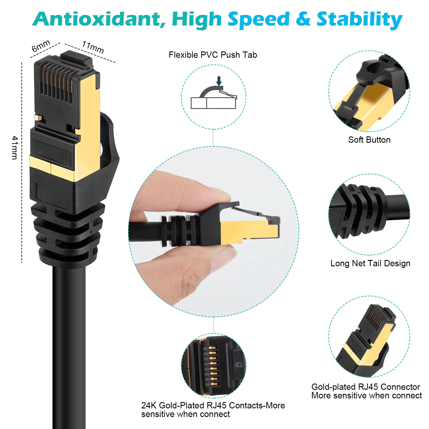 Cat 8 RJ45 Ethernet Cable Super Speed 40Gbps Patch LAN Network Gold Plated Lot