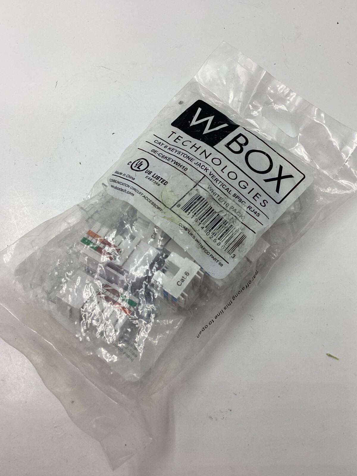 (1 pack of 10) WBox Technologies White Cat 6 Keystone Jack Vertical 0E-C6KEYWH10