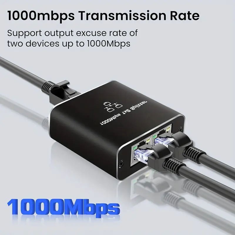 RJ45 Gigabit Ethernet Splitter 1000Mbps LAN Network Internet 1 to 2 Out Adapter