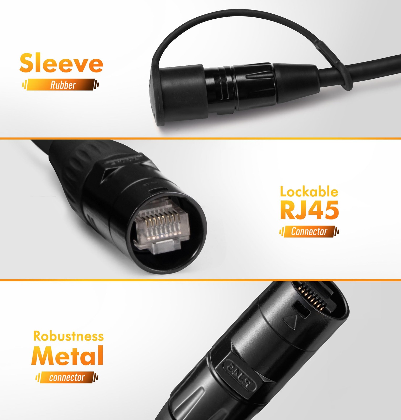 CAT6 Shielded Ethercon Cable 15ft with Booted RJ45 Tactical Locking Connectors