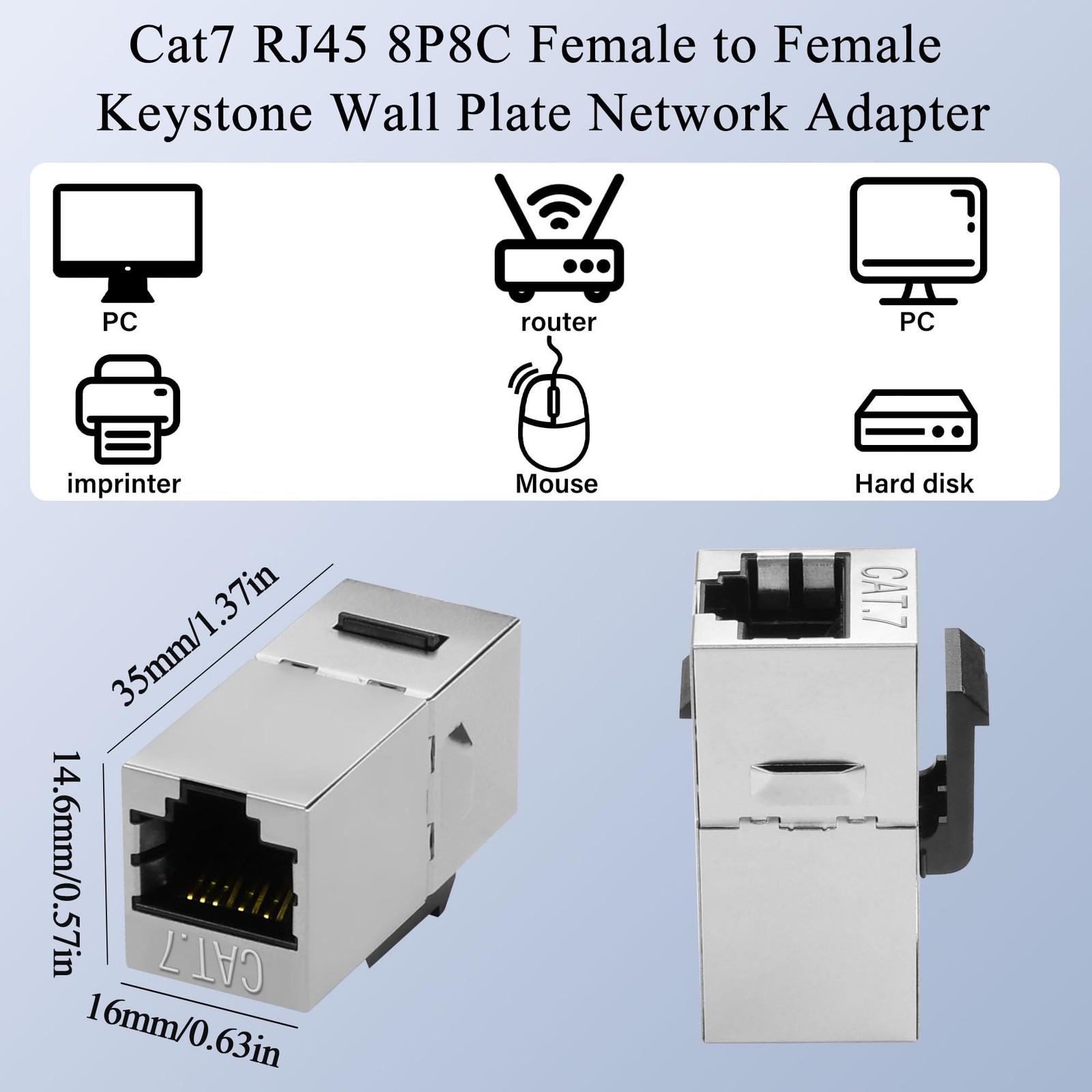 Cat7 RJ45 Keystone Jack Coupler Female Ethernet Network Adapter Module 2 PCS