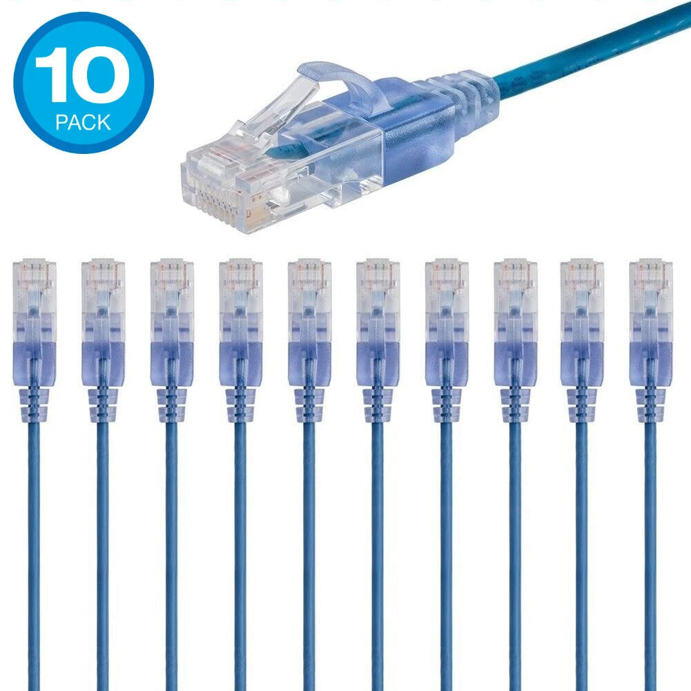 10 PACK Slim CAT6a RJ45 Ethernet Network 10G Copper Wire 30AWG Patch LOT Cable