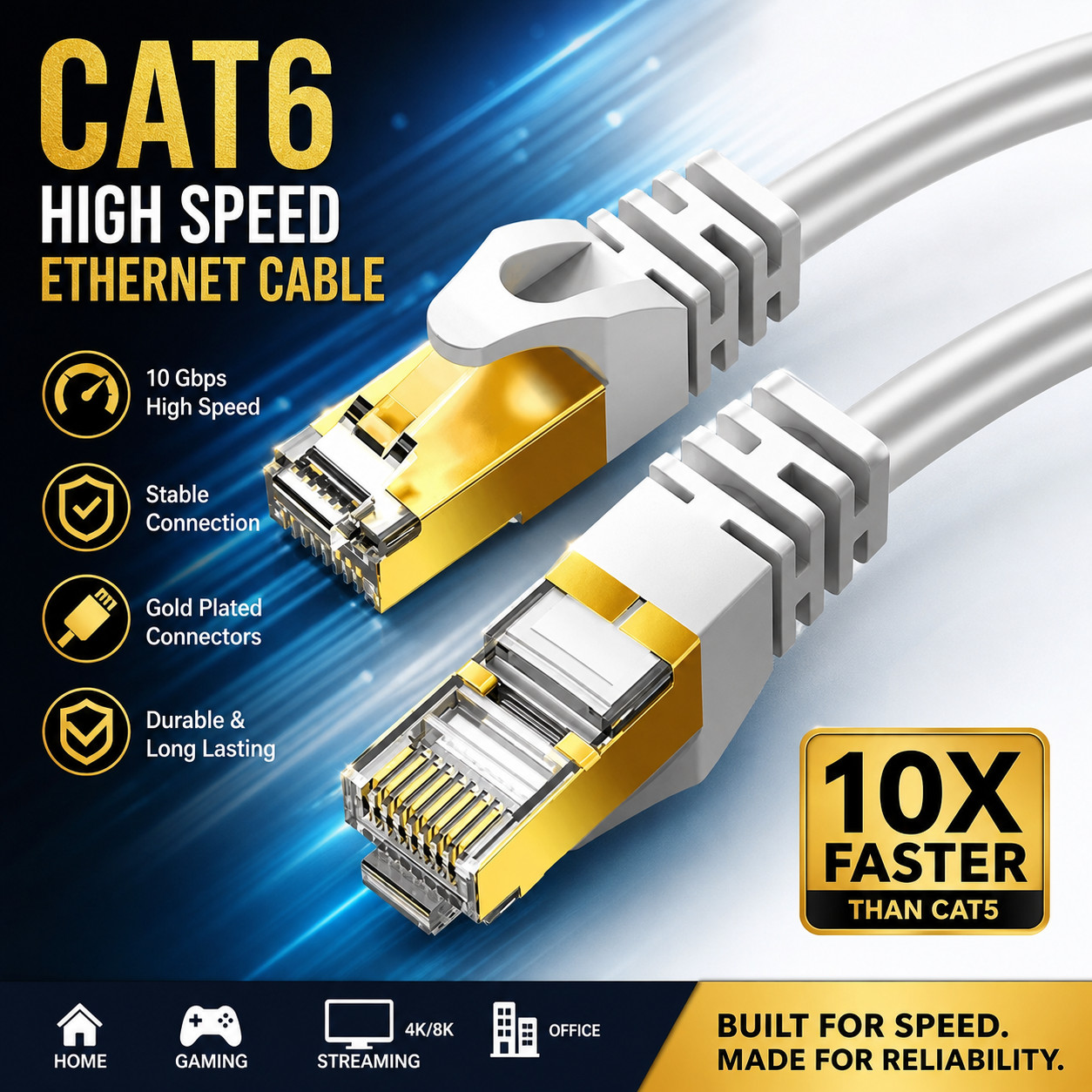 Cat 6 Flat Ethernet Cable 5M/10M/15M/20M/25M/30M High Speed RJ45 LAN Network Cab