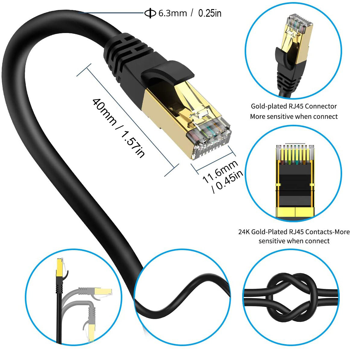 Flat Internet Computer LAN Wire Cat8 Cat7 for PC TV Gaming Router Modem PS5 Lot