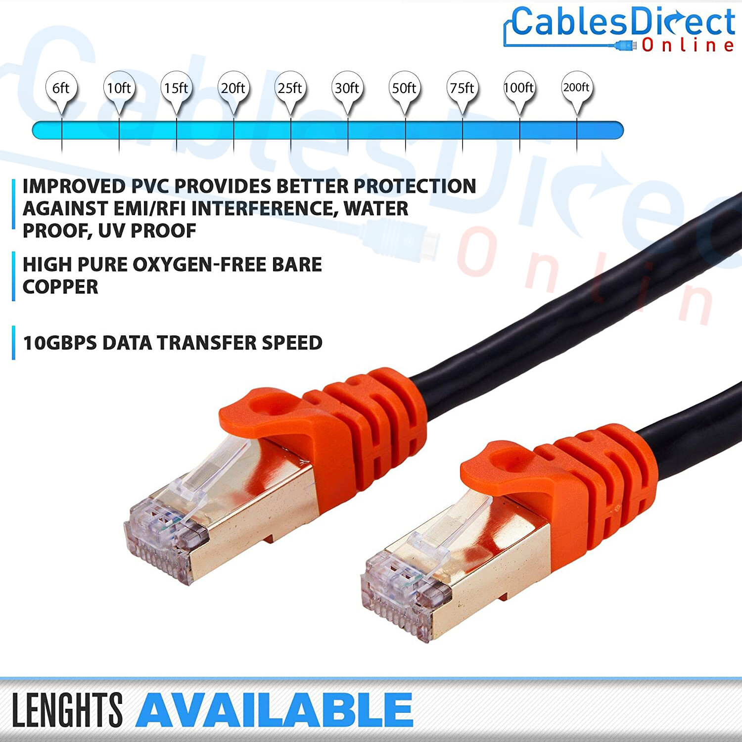 Cat7 Outdoor Direct Burial Patch Cable Weatherproof 26AWG Copper Ethernet Lot