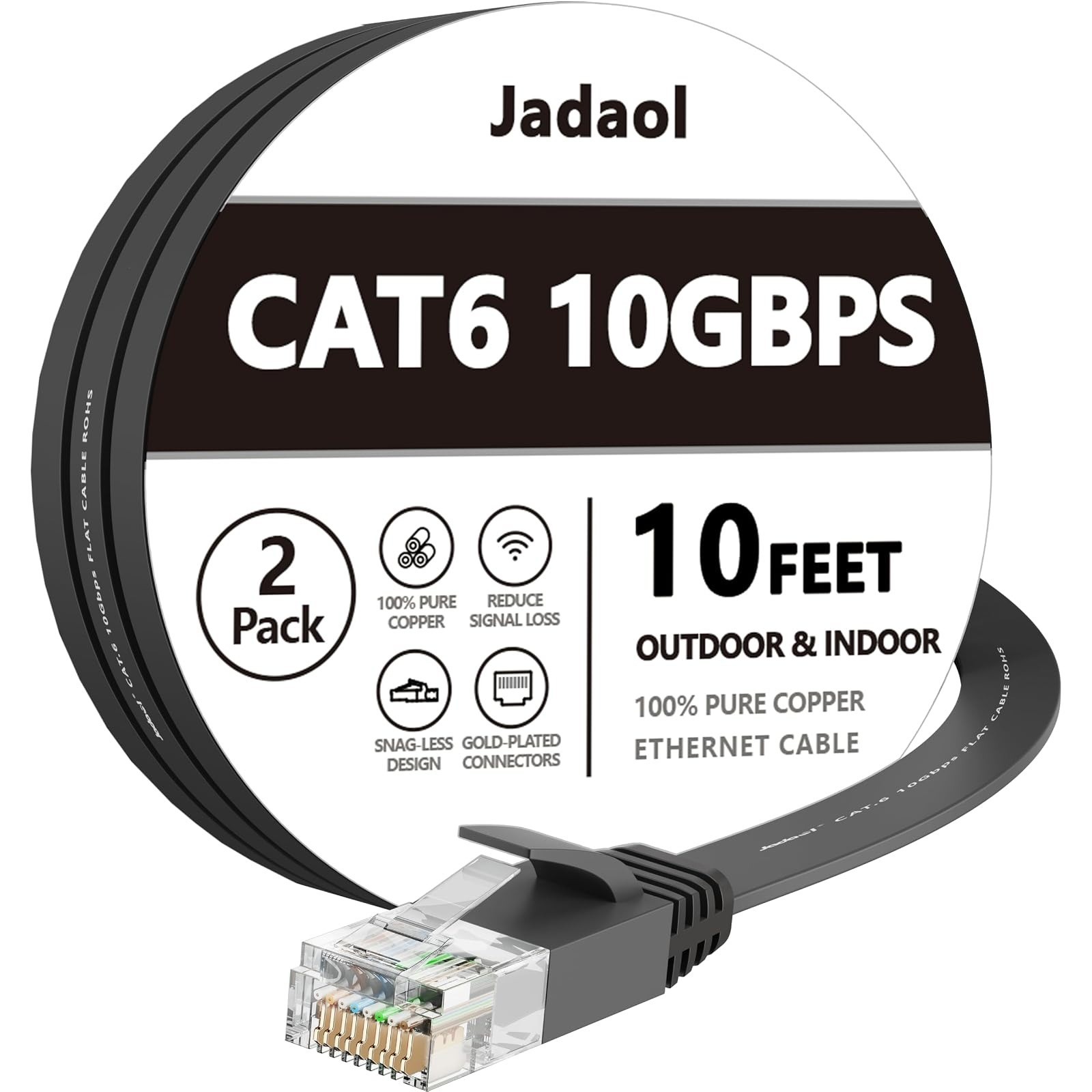 Jadaol Cat6 Ethernet Cable 15FT, 10Gbps Flat Network Cable, White