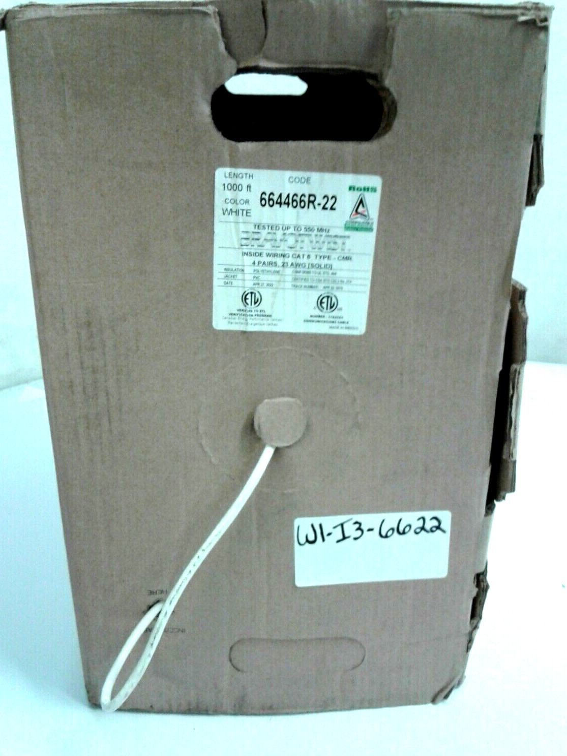 Condumex 664466R-22 1000′ White BravoTwist Pull Box CAT 6 4 Pairs 23 AWG Solid
