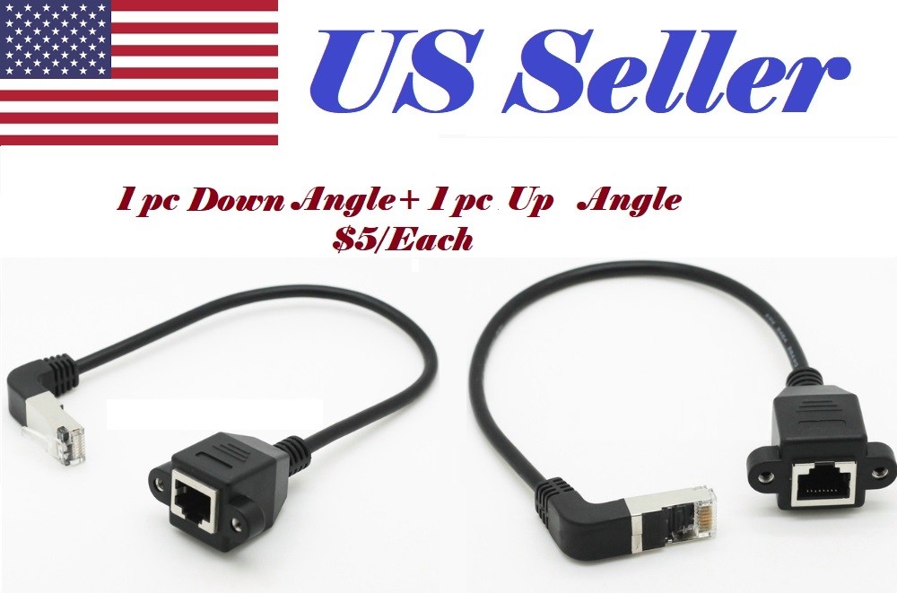 2pcs RJ45 Male Angled to Female Panel Mount Ethernet LAN Network Extension Cable