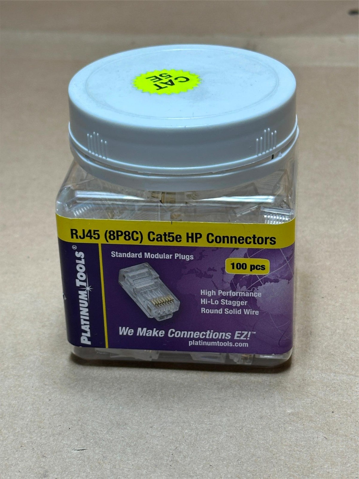 100x PC Platinum Tools 106168J RJ45 CAT5E HP Round-Solid 3-Prong Plugs