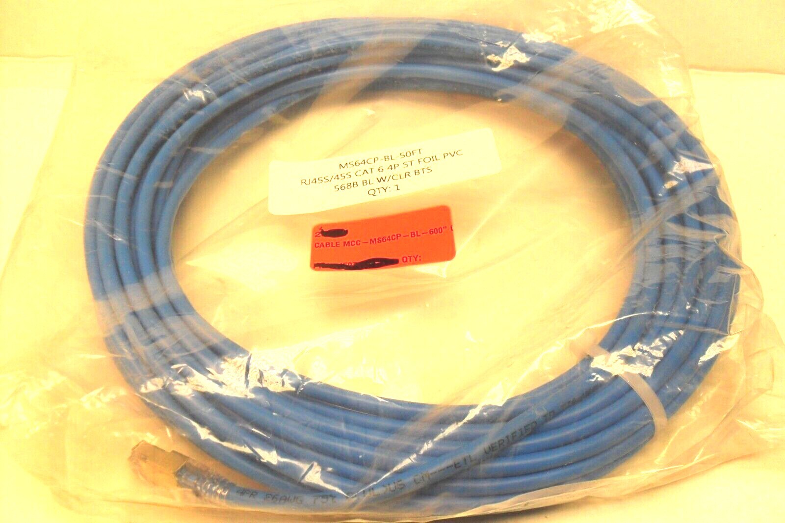 Cable MS64CP-BL-50ft – RJ45S/45S CAT 6 4P ST FOIL PVC – 568B BL W/CLR BTS