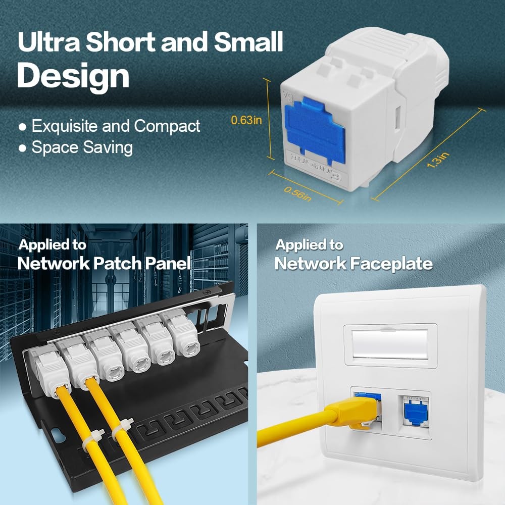24 PCS Cat6 Keystone Jack RJ45 ToolLess White Fits Cat5/Cat5e/Cat6/Cat6A