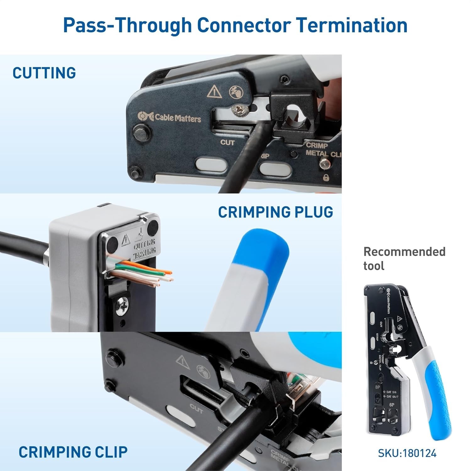 20-Pack Shielded Cat8 RJ45 Pass-Through Connectors, 23-24AWG