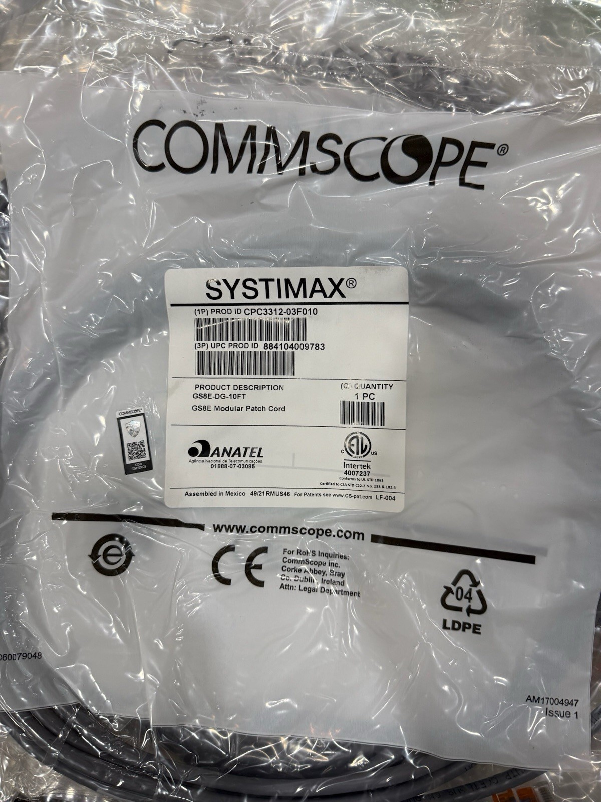 CommScope SYSTIMAX GS8E-DG-10FT 10ft Gray Patch Cable LOT OF 10 New